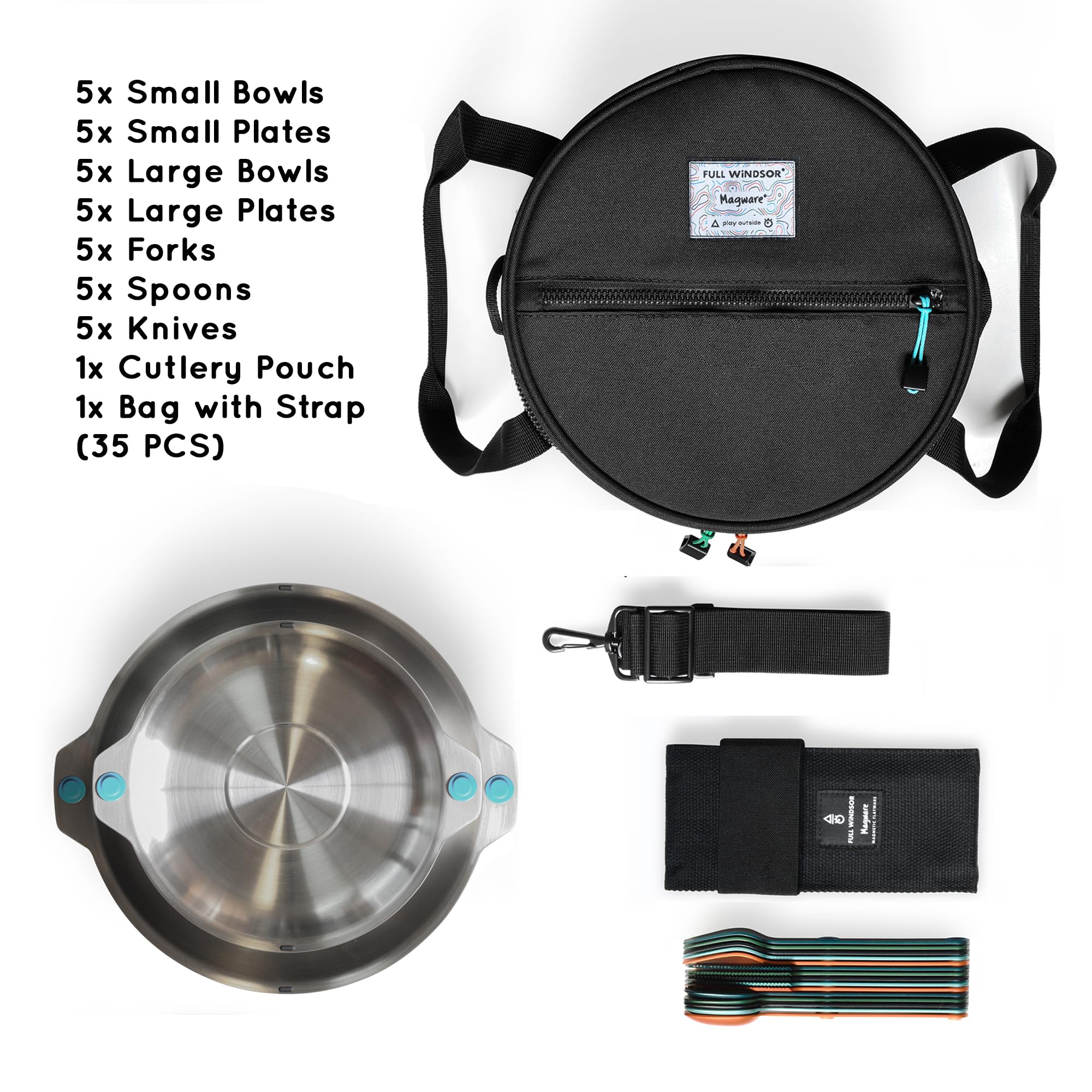 MAGWARE Magnetic Bowls and Plates Set - Stainless Steel Travel Dinnerware for Camping, Backpacking, Picnics - Portable Reusable Camping Mess Kit - Perfect for Outdoor Adventures, RV Trips, and Beach Dining