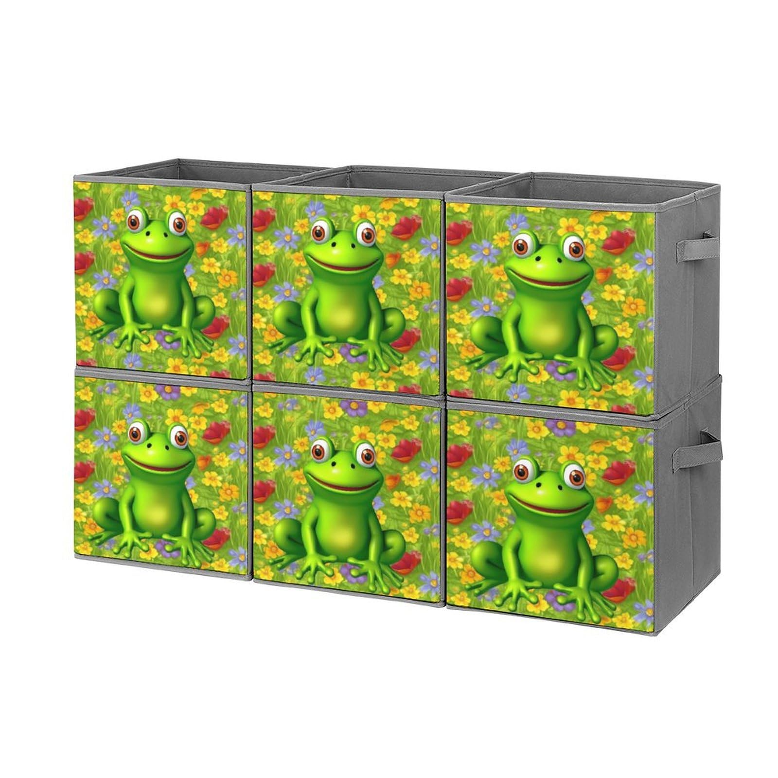 6-Pack Collapsible Frog Storage Bins with Handles - Large Closet Organizer, Clothing Storage Boxes for Home Organization | Perfect for Bedroom, Nursery, Kids Room & Laundry Room Storage