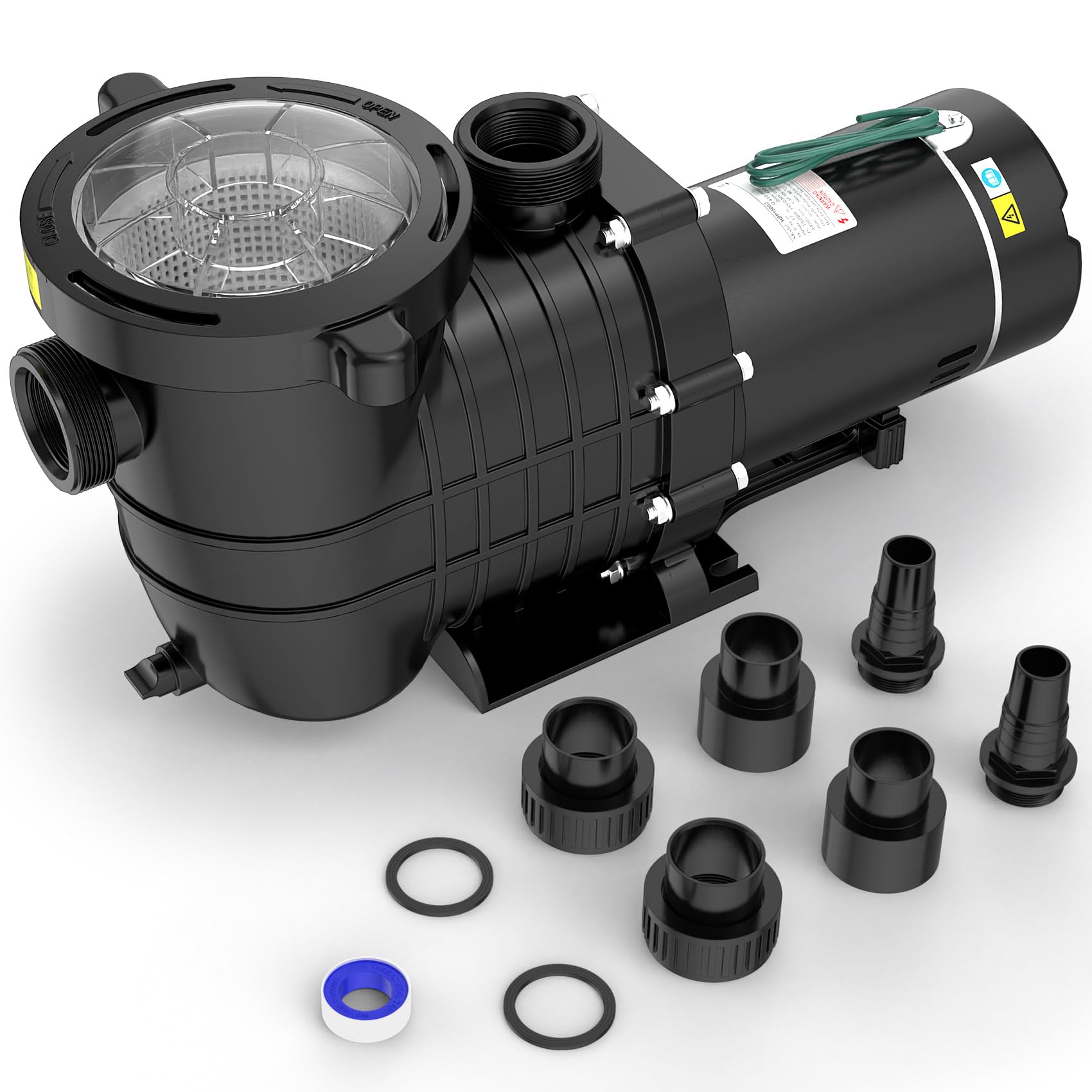 Seeutek 2.0 HP 6900 GPH Swimming Pool Pump - Self Priming for Above Ground & Inground Pools, Dual Voltage 110V/220V, 60Hz Silent Operation with Strainer Basket - Perfect for Backyard, Residential & Commercial Pool Maintenance