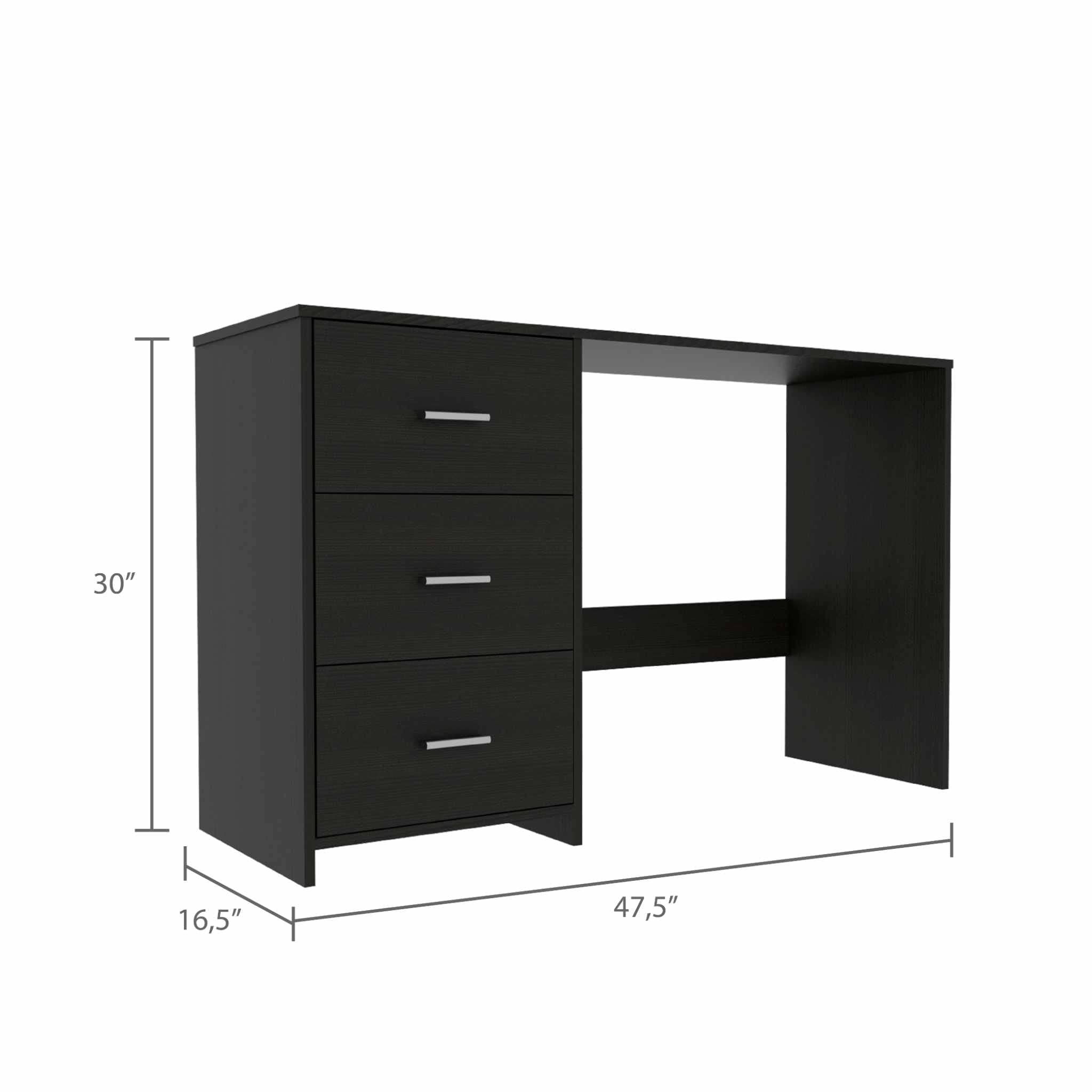 3-Drawer Black Writing Desk with Metal Handles - Modern Home Office Furniture for Small Spaces, Study Rooms & Dorm Organization