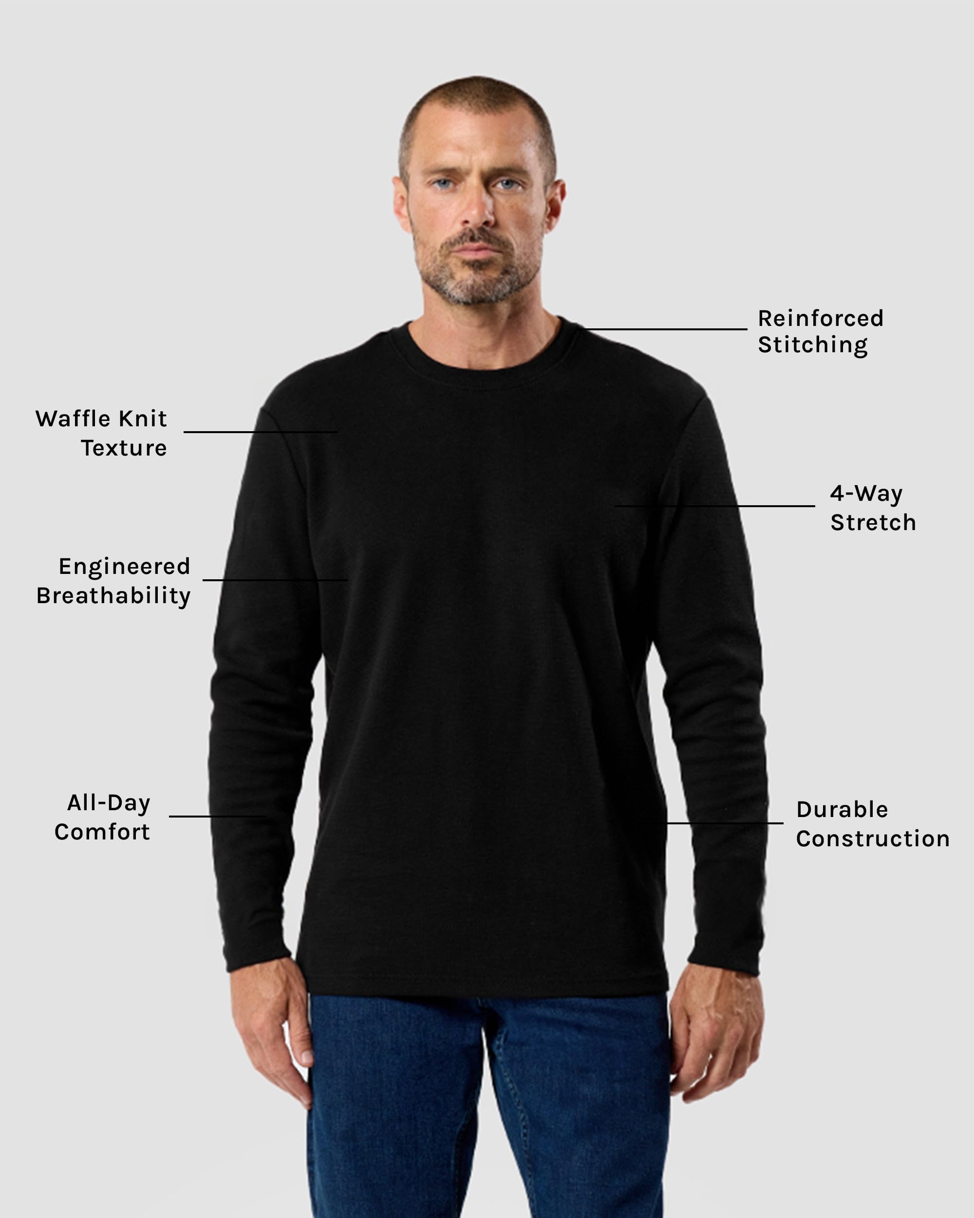 INTO THE AM Men's Long Sleeve Waffle Knit Thermal Shirt - Premium Crew Neck Long John Top (S-4XL) | Warm Winter Base Layer for Outdoor Activities & Casual Wear
