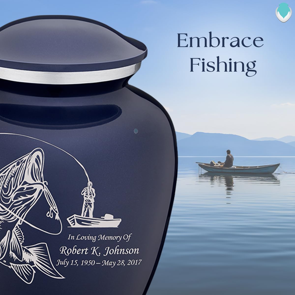 Personalized Fishing Cremation Urn for Human Ashes - Large Cobalt Blue Funeral Urn for Adults with Double Side Engraving - Holds Up to 200 lbs - Perfect for Memorial Services & Home Display