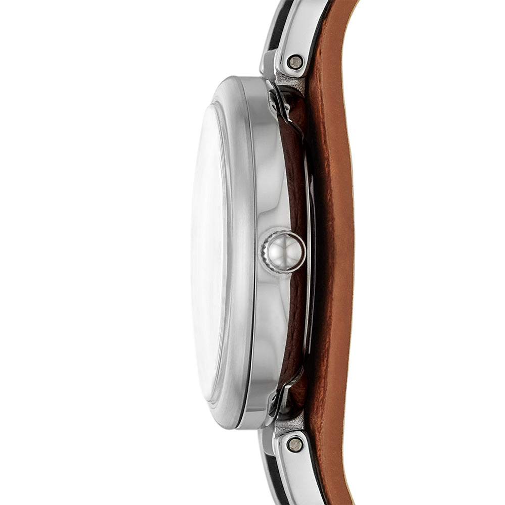 Fossil ES5214 Carlie Stainless Steel Watch for Women - Elegant Analog Quartz Timepiece with Leather Strap, Perfect for Work, Casual & Special Occasions