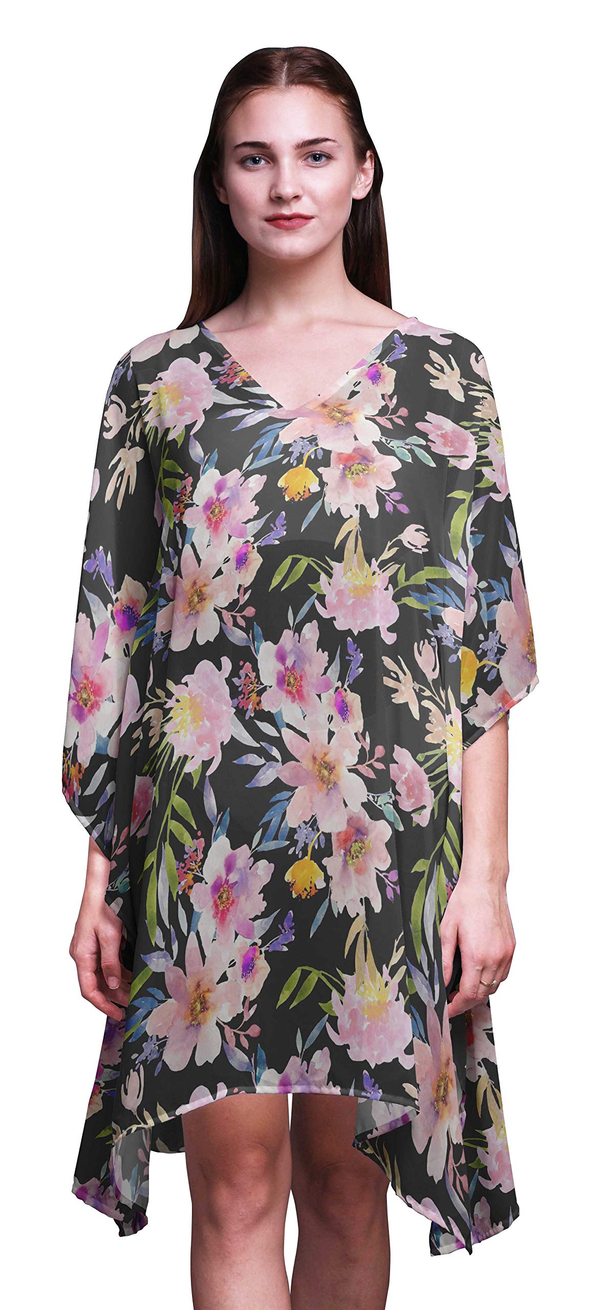 Bimba Women's Short Caftan Midi Dress - Beach Cover Up Swimwear, Summer Boho Kaftan for Poolside, Vacation & Resort Wear