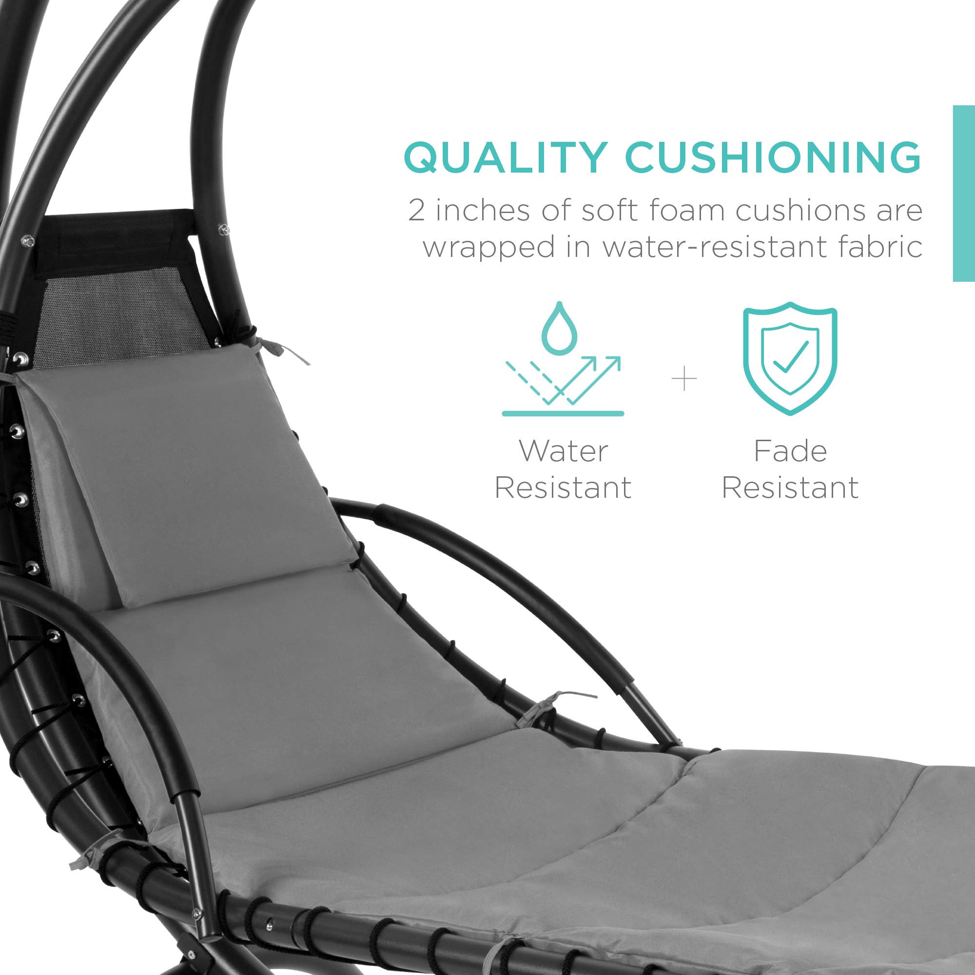 Best Choice Products Outdoor Hanging Chaise Lounge Chair Swing - Steel Frame with Built-in Pillow & Removable Canopy, Charcoal Gray - Perfect for Patio, Garden, Poolside Relaxation