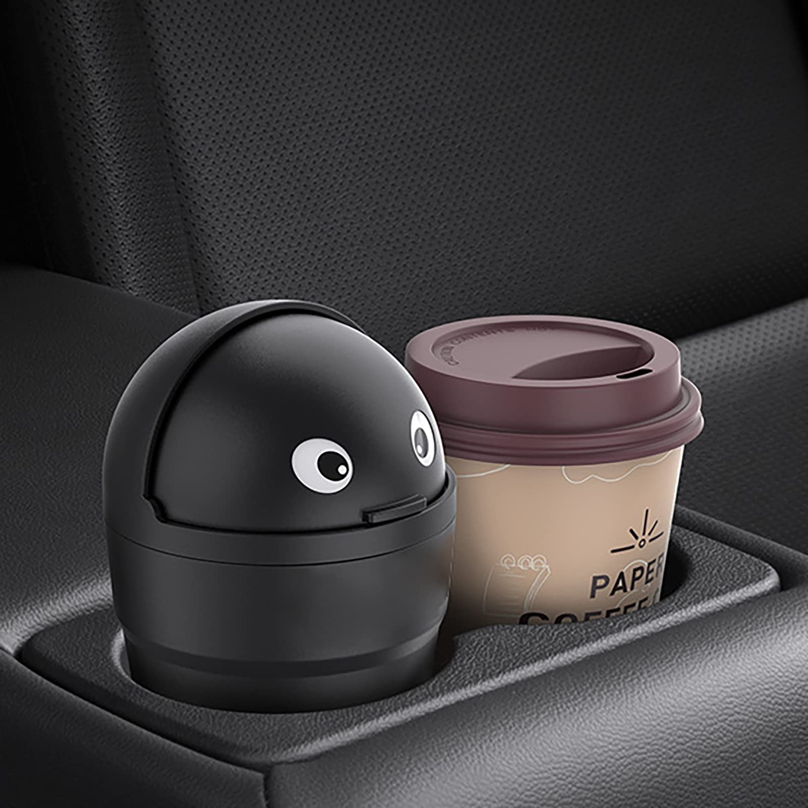 Leakproof Car Trash Can with Swing Lid - Mini Automotive Garbage Bin for Vehicles, Home & Office - Portable Desktop Waste Basket for Kitchen, Vanity, Bedroom & Bathroom (Black) | Perfect for Road Trips, Daily Commute & Home Organization