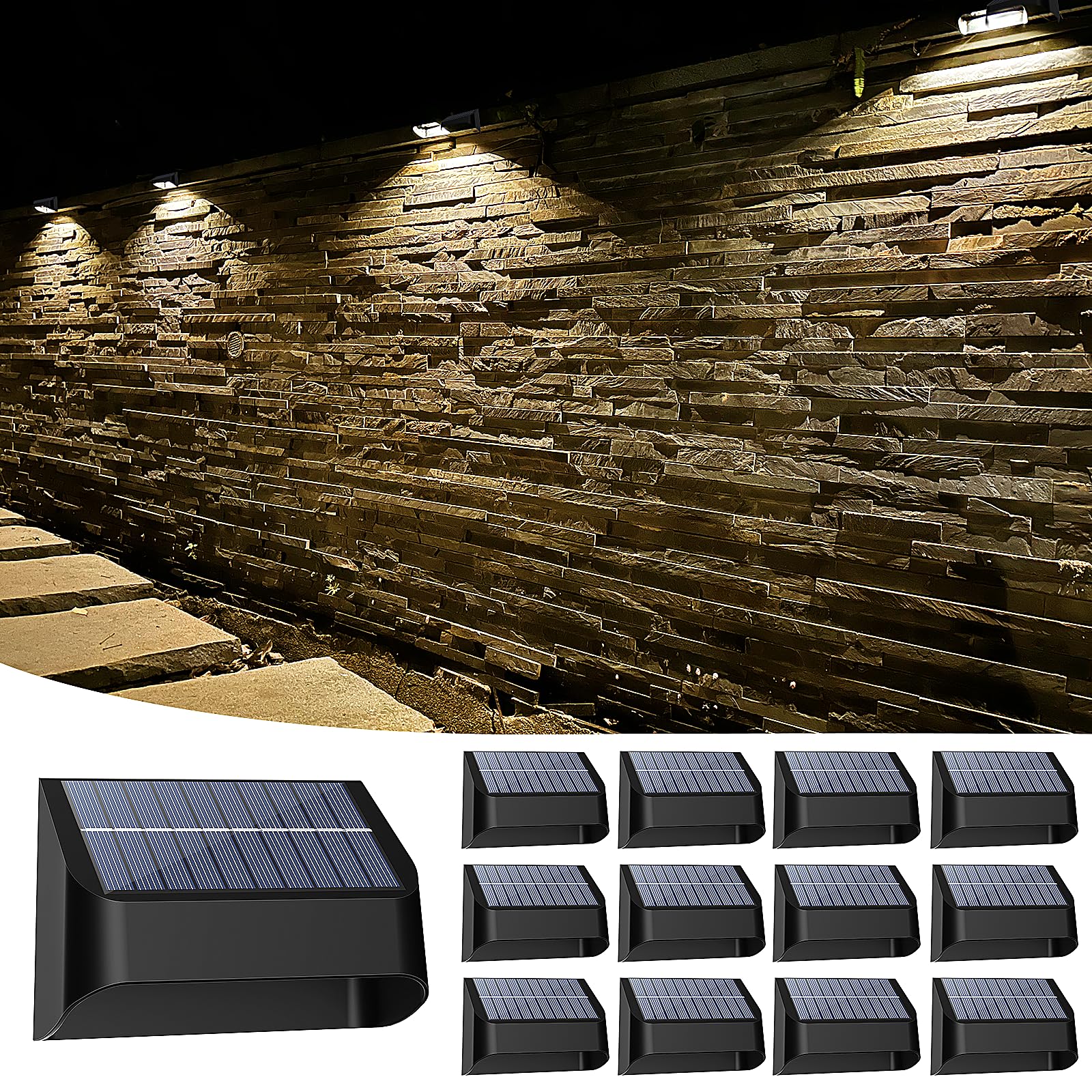 12 Pack Solar Fence Lights Outdoor - RGB 8 Color Changing Deck & Step Lights - Waterproof LED Solar Lights for Stairs, Backyard, Patio, Pool, Railing & Wall - Perfect for Nighttime Safety & Outdoor Ambiance