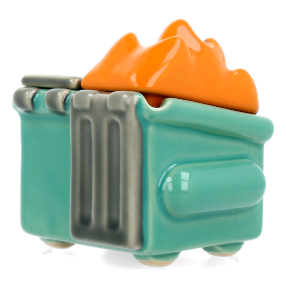 Dumpster Fire Trash Stash Ceramic Figure - Funny Desk Decor, Office Prank Gift, Unique Home Decoration for Gag Lovers