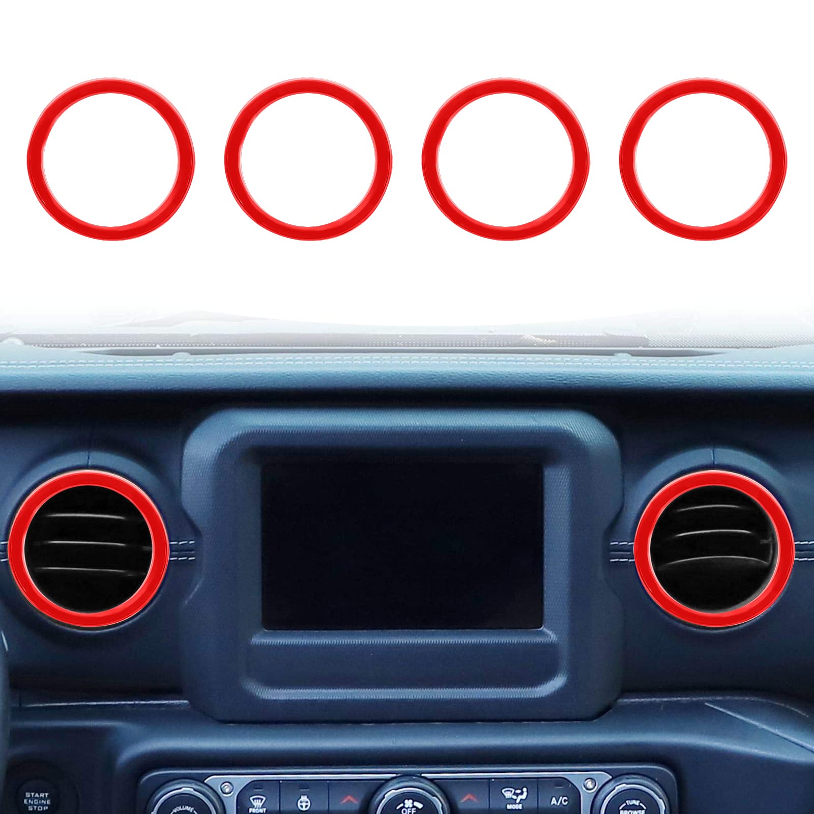 Jeep JL Dash Air Vent Outlet Bezel & Ventilation Grille Trim - ABS Red Interior Accessory for 2018-2023 Jeep Wrangler JL/JLU & Gladiator JT - Perfect for Off-Road Adventure & Custom Car Styling
