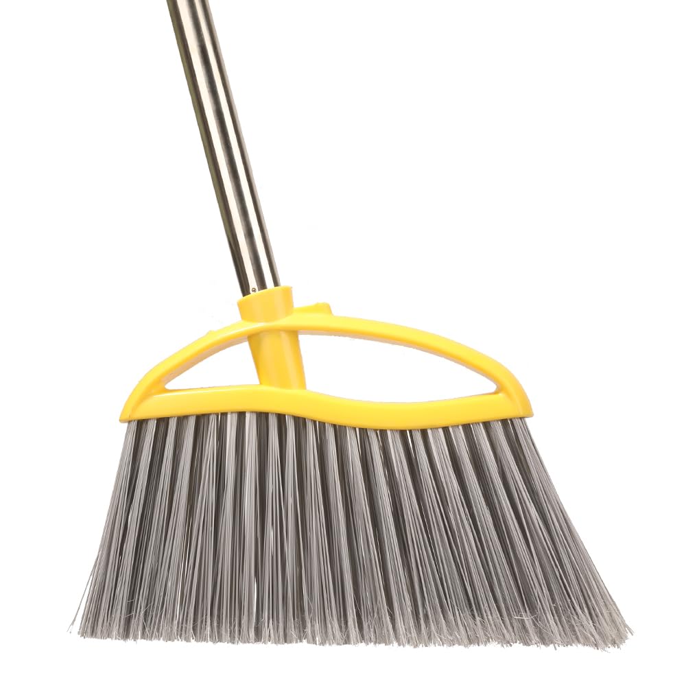Heavy Duty Outdoor Angle Broom with Long Handle & Stiff Bristles - Commercial Grade Garage, Garden & Industrial Cleaning Broom - Perfect for Driveways, Sidewalks, Warehouses & Outdoor Spaces