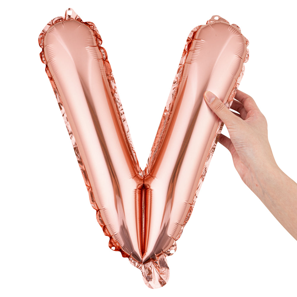 Rose Gold Mylar Letter V Balloon - 16 Inch Large Foil Alphabet Balloon for Birthday Parties, Wedding Decorations & Anniversary Celebrations