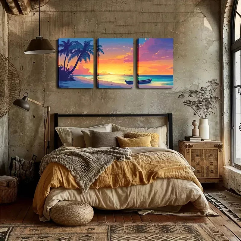 3-Piece Coastal Beach Scene Oil Painting Wall Art Set - Framed Canvas 40x60cm (16x24in) - High Quality Print - Ready to Hang - Australian Made - Perfect for Living Room, Bedroom & Beach House Decor