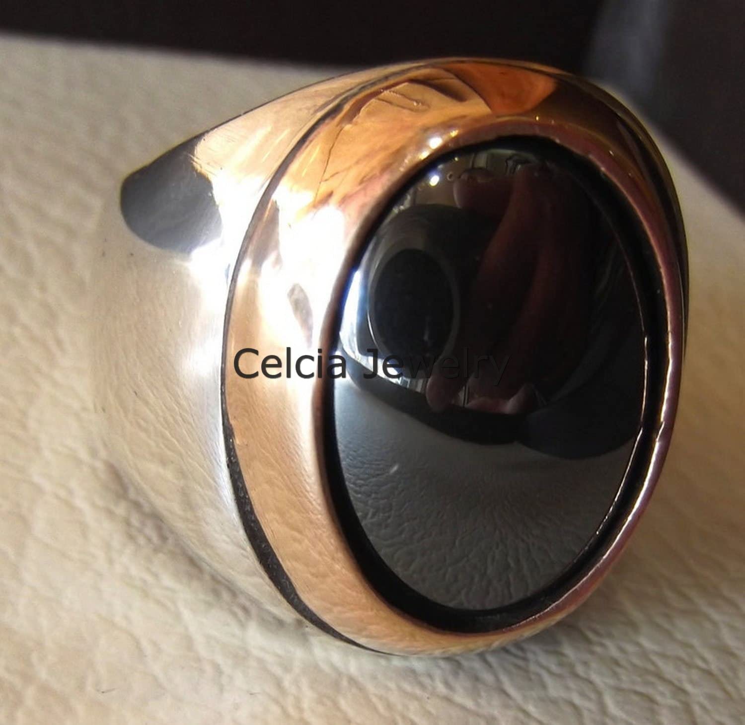 **Genuine Hematite Gemstone Oval Ring for Men - 925 Sterling Silver Handmade Signet Statement Ring - Two-Tone Western Jewelry (Size 7) - Perfect for Gifts, Weddings & Casual Wear**