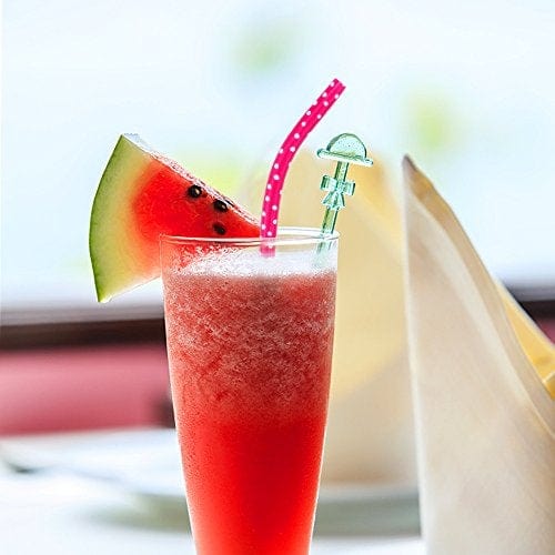 30 Pack Reusable Plastic Straws BPA Free - 9 Colorful Printed Hard Plastic Striped Drinking Straws for Mason Jars, Tumblers, Family Gatherings & Parties - Includes Cleaning Brush (Random Patterns, Bent) - Perfect for Smoothies, Cocktails & Iced Coffee Drinks