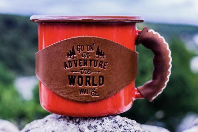 Premium Enamel Mug with Leathered Handle - Durable Red Camping Coffee Cup for Outdoor Adventures, Picnics & Home Use