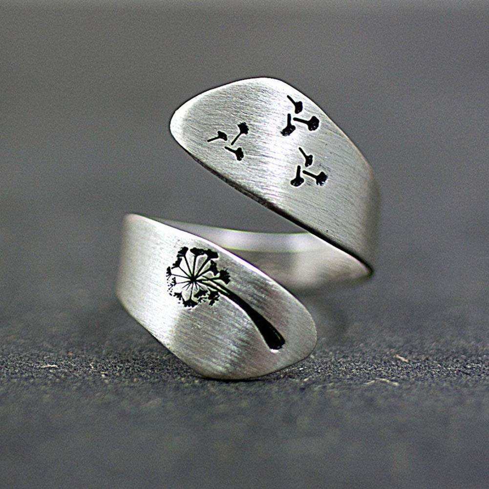 Elegant Adjustable Dandelion Spiral Open Ring for Women - Sterling Silver Love Ring, Wedding Band, Valentine's Gift | Perfect for Anniversaries, Engagements & Romantic Occasions