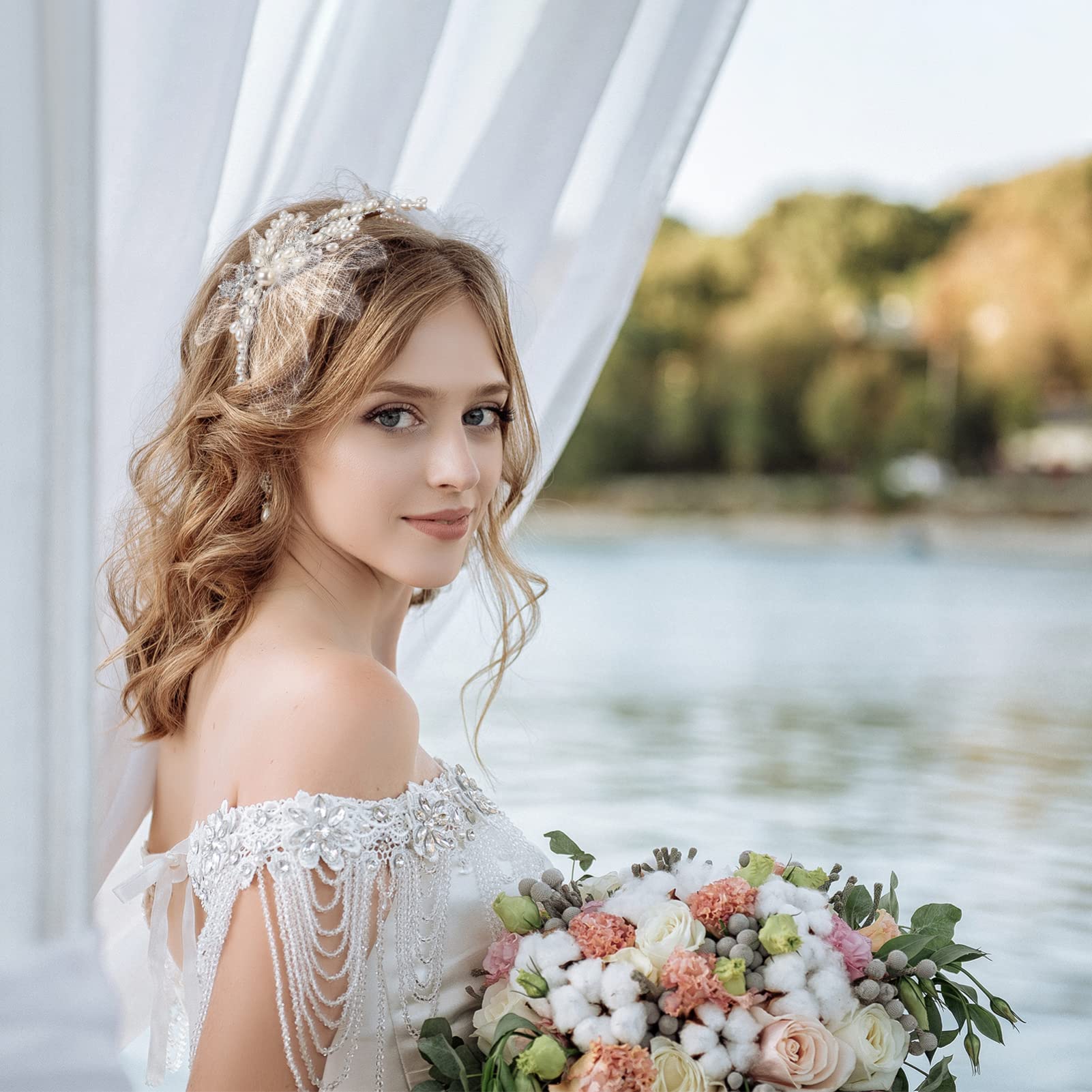 Pearl Crystal Headband for Bride & Bridesmaids - Elegant Wedding Hair Accessories with Pearls & Rhinestones - Perfect for Bridal Shower, Wedding Ceremony & Special Occasions (White)