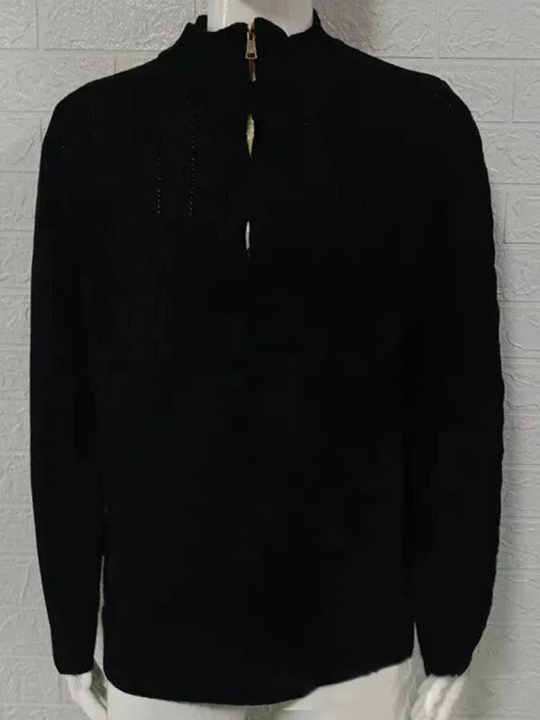 Men's Half Turtleneck Zipper Sweater - Stylish Winter Pullover for Casual Wear & Office Outfits