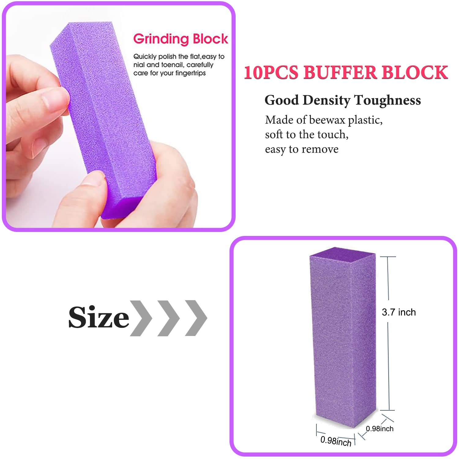 20PCS Professional Nail File Buffer Set - 100/180 Grit Nail Files & 4-Side 120 Grit Sanding Buffer Blocks for Gel, Acrylic & Natural Nails - Manicure & Pedicure Tools for Salon & Home Use (Purple)