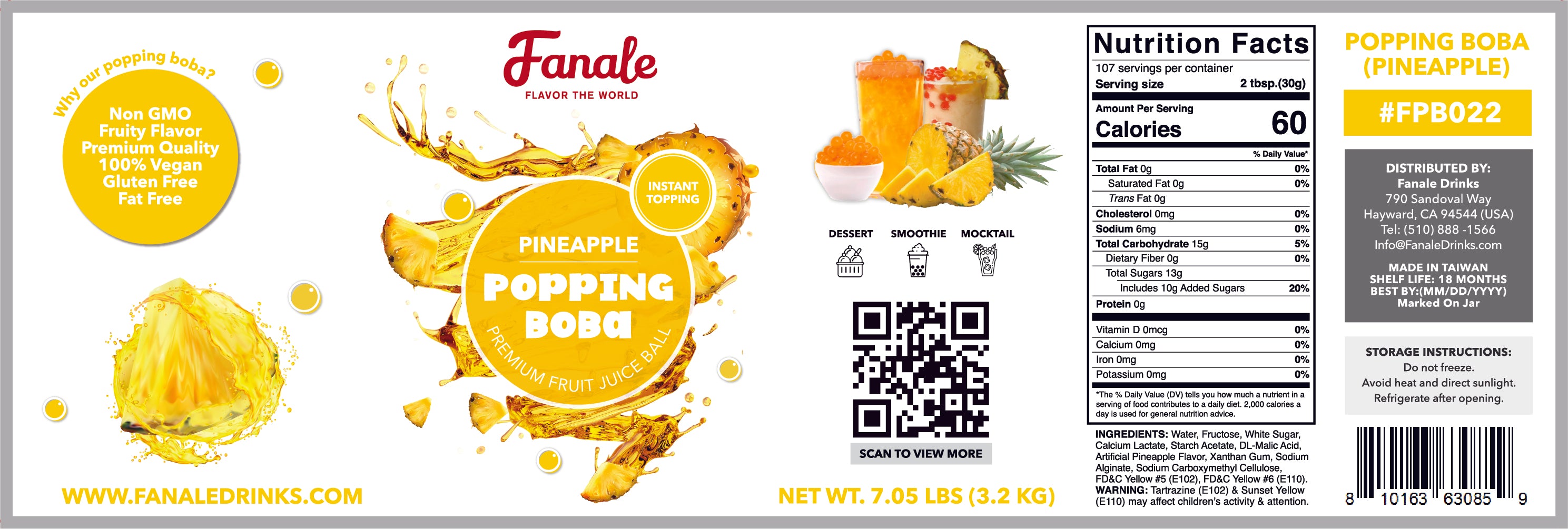 Premium Popping Bursting Boba Juice Balls - Pineapple Flavor | Bubble Tea Topping | Perfect for Bubble Tea, Desserts, Yogurt & Smoothie Bowls