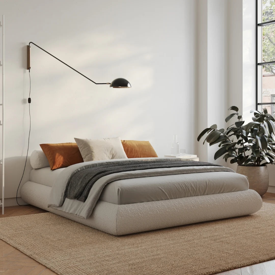 Luna Bed Frame with Boucle Upholstery - Queen Size Modern Platform Bed for Bedroom | Stylish & Comfortable for Master Bedroom, Guest Room, or Apartment