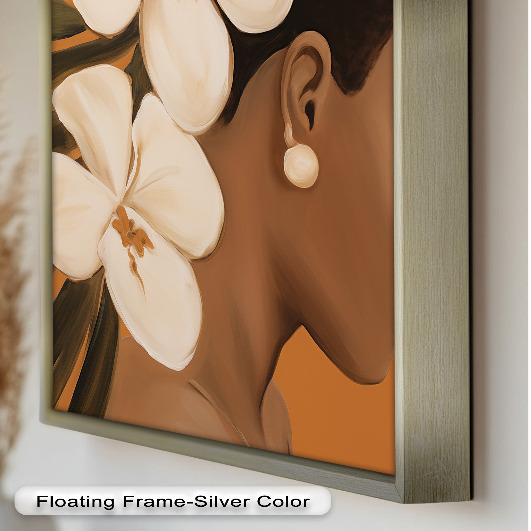 African Woman with Orchids Framed Oil Painting - Handmade Wall Art Decor for Living Room, Bedroom & Office