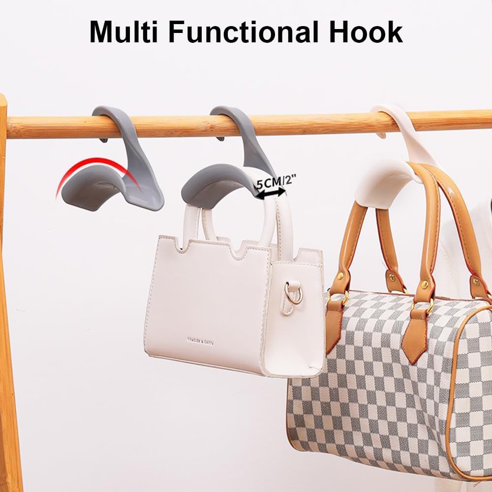 10-Pack Acrylic Purse Hangers for Closet - Space Saving Bag Hook Organizer for Handbags, Caps, Headphones & Backpacks - White Plastic Bag Rack Holder (Perfect for Bedroom Closet, Entryway & Dorm Organization)