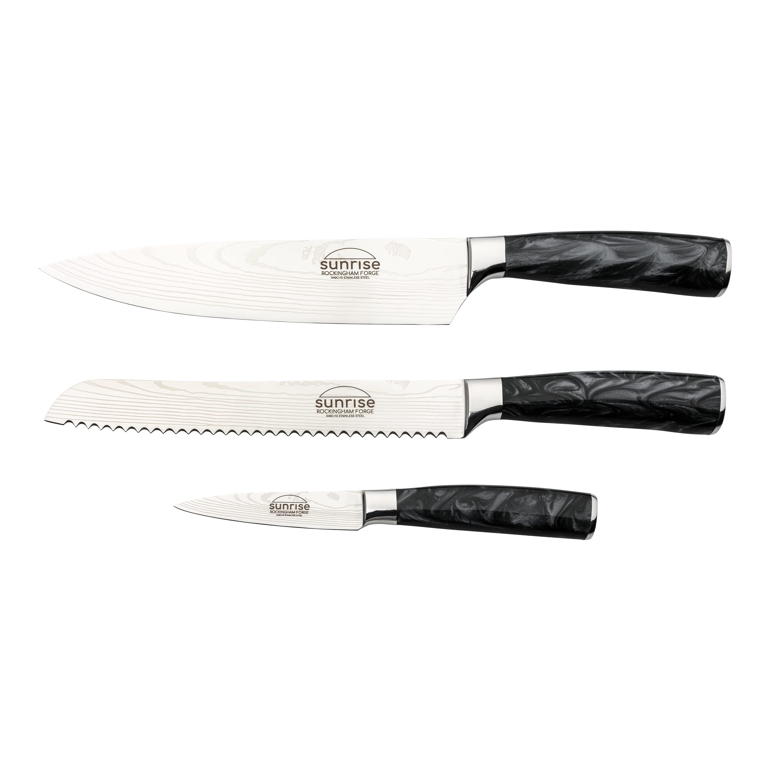 Premium 3-Piece Kitchen Knife Set - Stainless Steel Chef Knife, Paring Knife & Bread Knife with Ergonomic Resin Handles | Sunrise Collection | Perfect for Home Cooking, Meal Prep & Professional Chefs