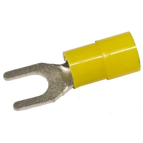 11632 Yellow Nylon Insulated Spade Terminal - 12-10 AWG Wire Size, 6 Stud Size, 500-Pack - Perfect for Automotive, Marine & Electrical Wiring Projects