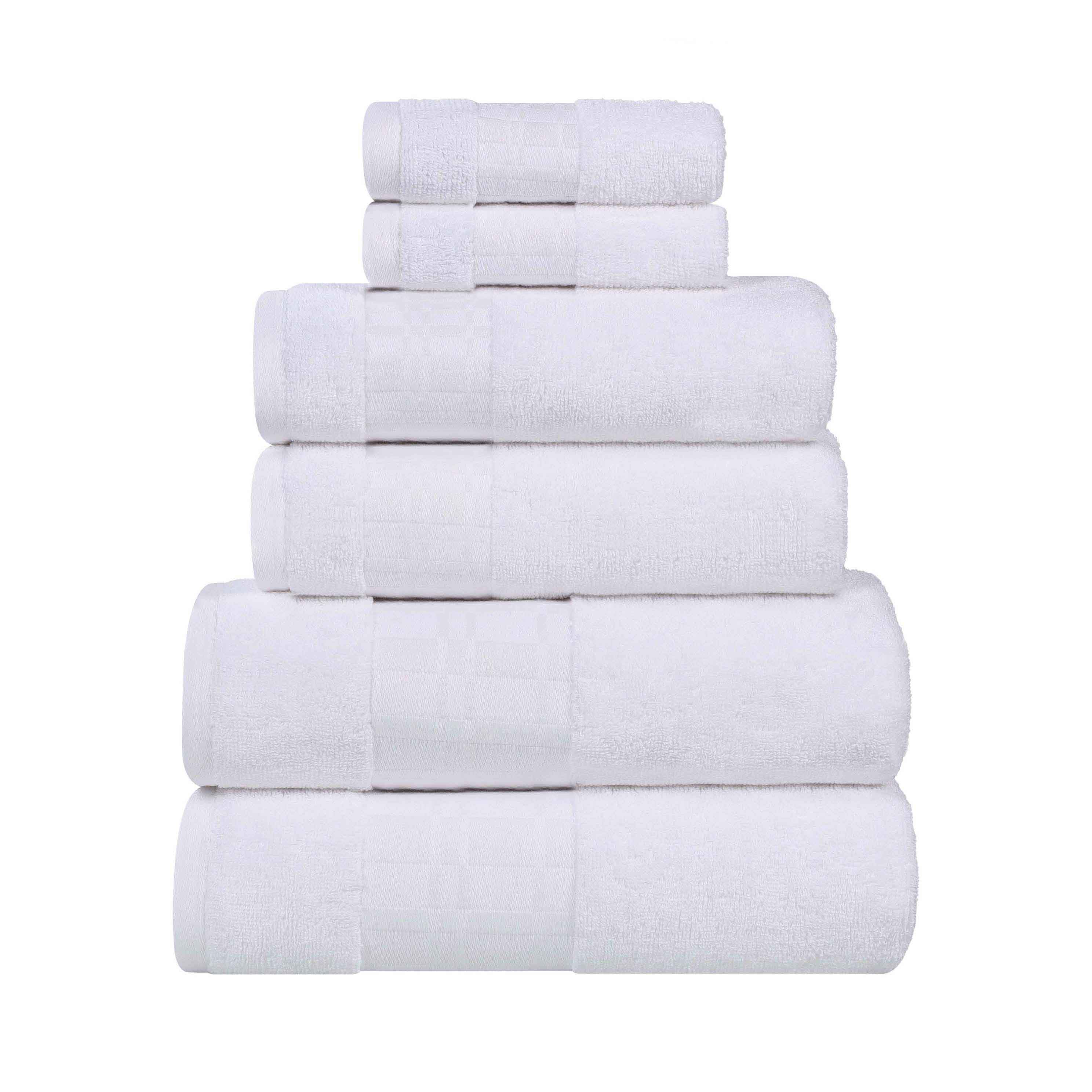 Larissa Cotton Geometric Embroidered Border 8-Piece Towel Set | Soft Bath & Beach Towels for Spa, Pool & Home Decor