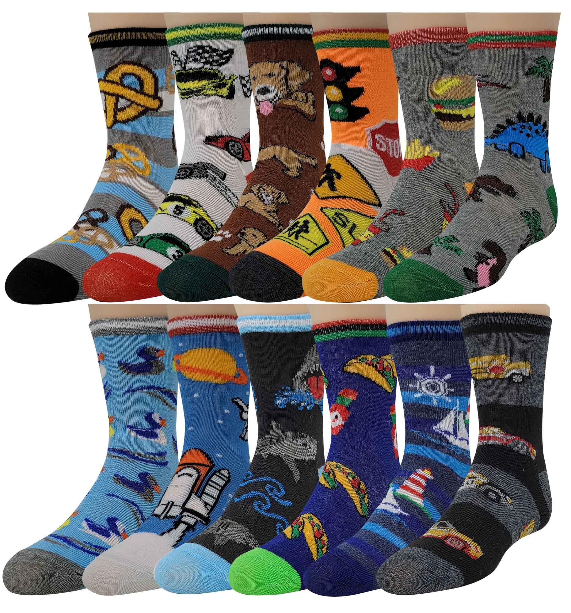 12 Pairs Fun Crazy Novelty Crew Socks for Boys & Girls - Kids' Colorful Cartoon Socks for School, Sports & Daily Wear