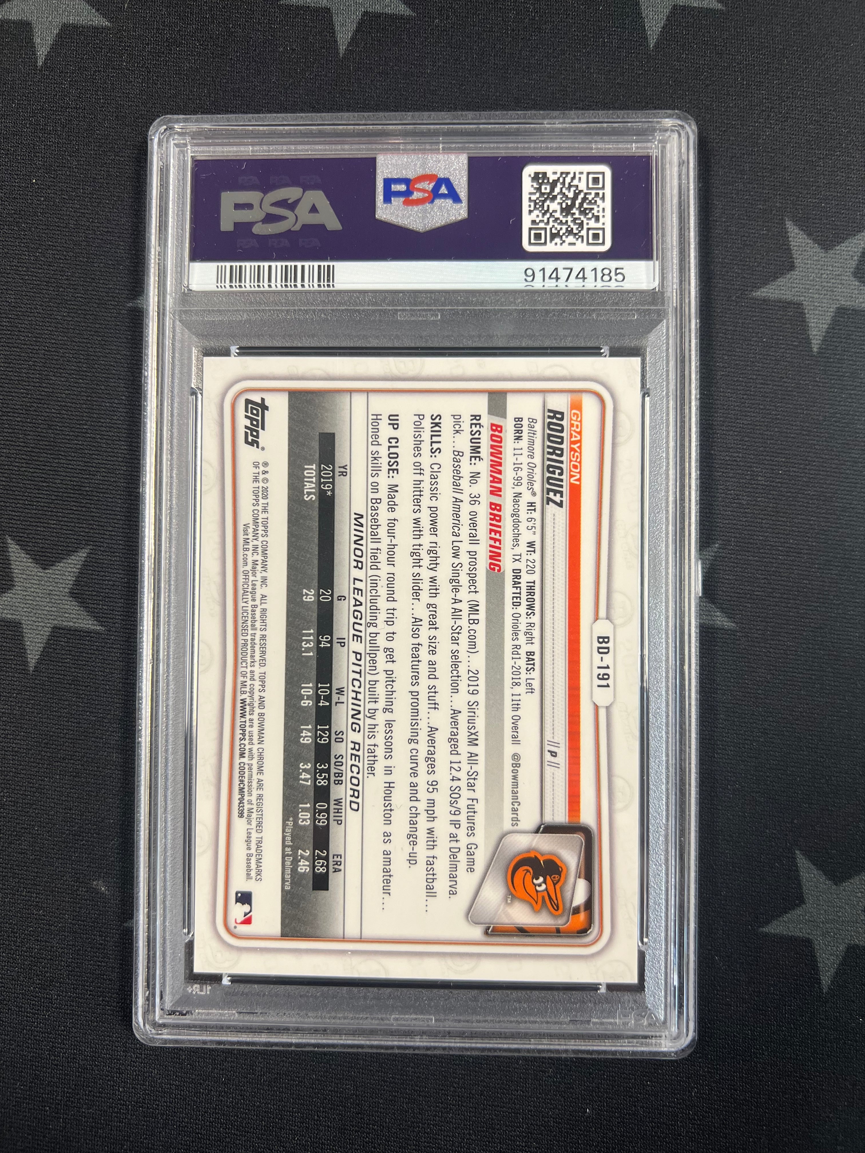 2020 TOPPS BOWMAN DRAFT Grayson Rodriguez Chrome Sapphire Yellow Parallel #35/99 PSA 10 Gem Mint - Rare Baseball Card for Collectors & Investors