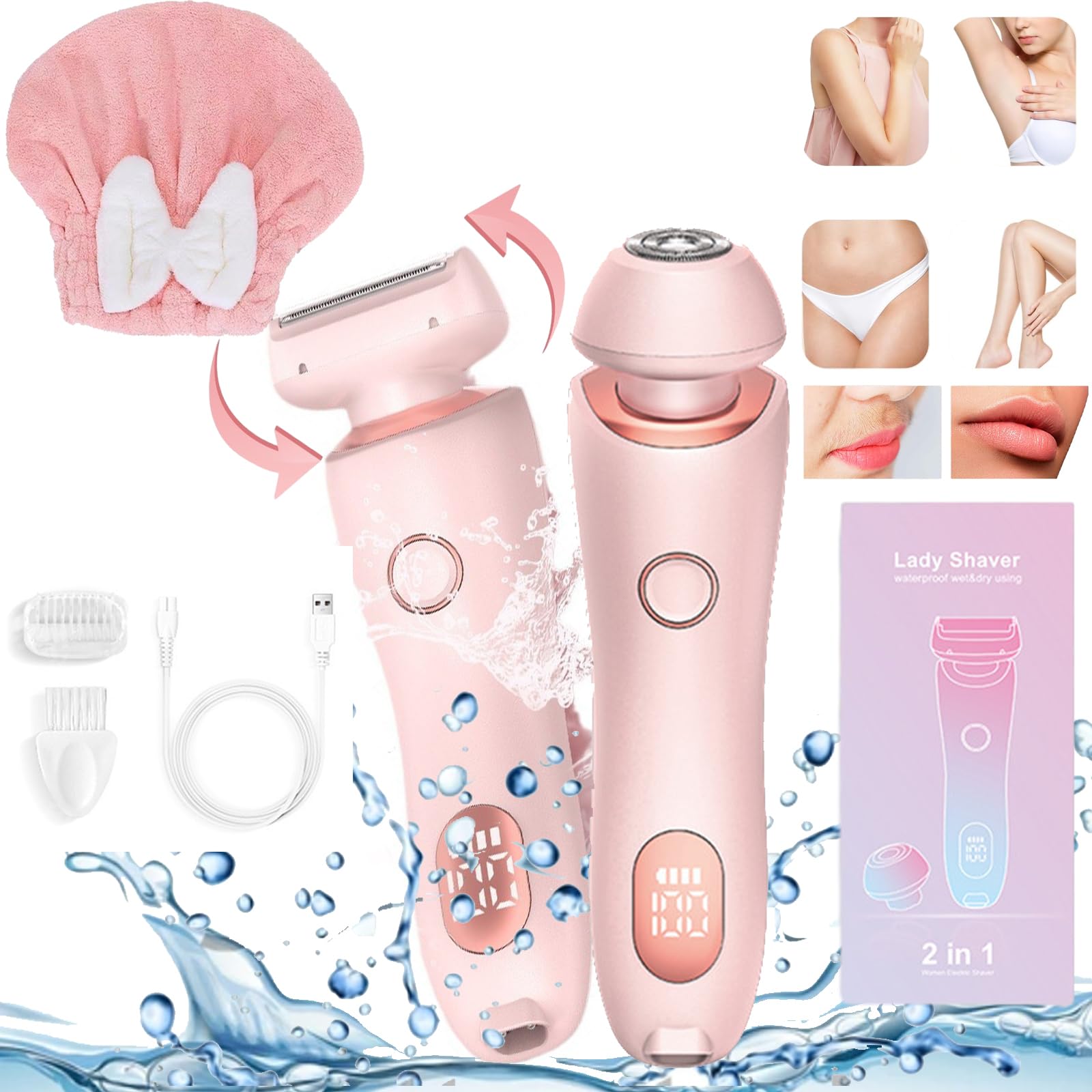 Dusk Official The Glide Pro 3.0 Premium 2-in-1 Electric Razor for Women - Wet & Dry Shaver with Floating Heads - Pink | Smooth Legs & Underarms for Everyday Use & Travel