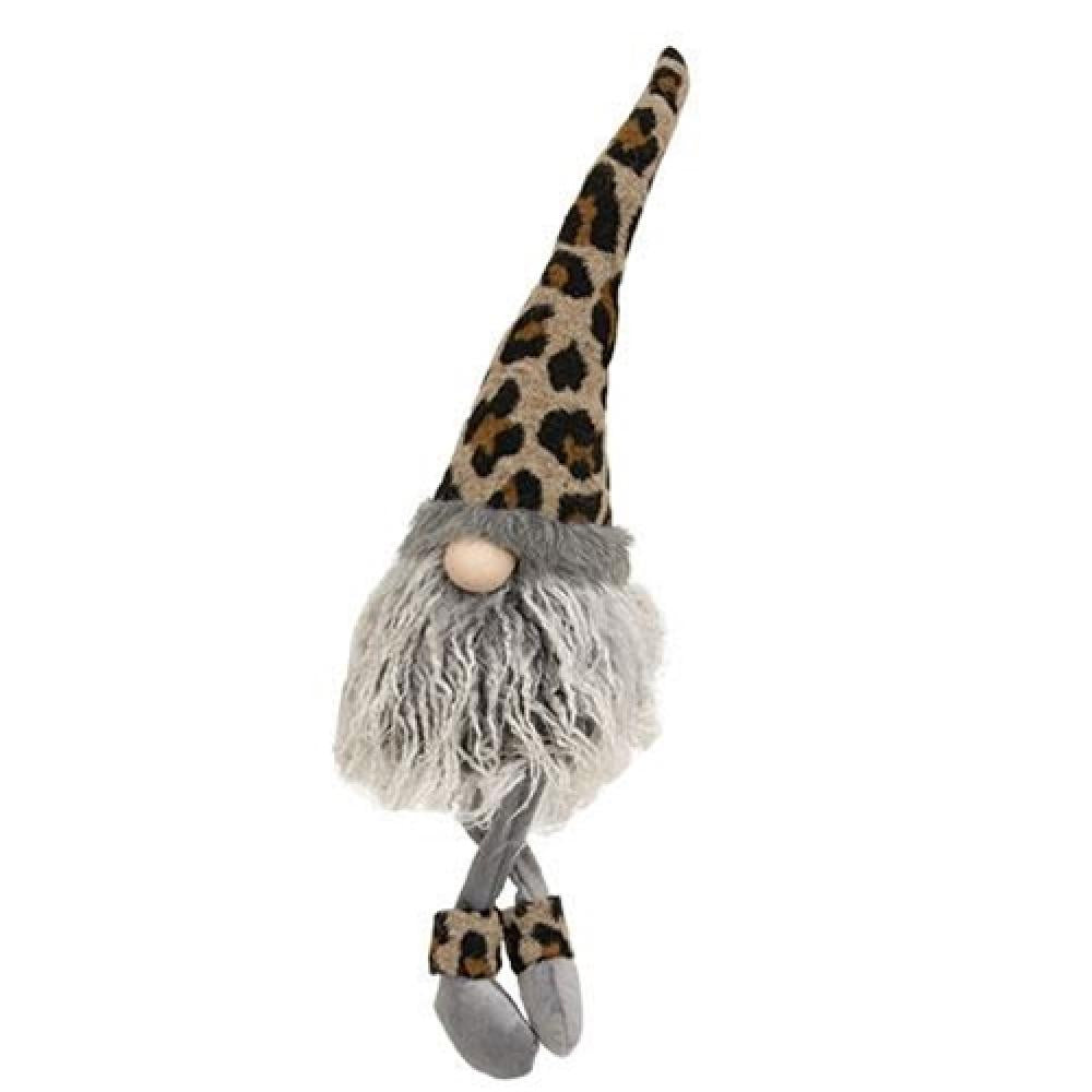 Whimsical Leopard Print Dangle Leg Garden Gnome - Fun Outdoor Decor for Lawn, Patio & Fairy Gardens