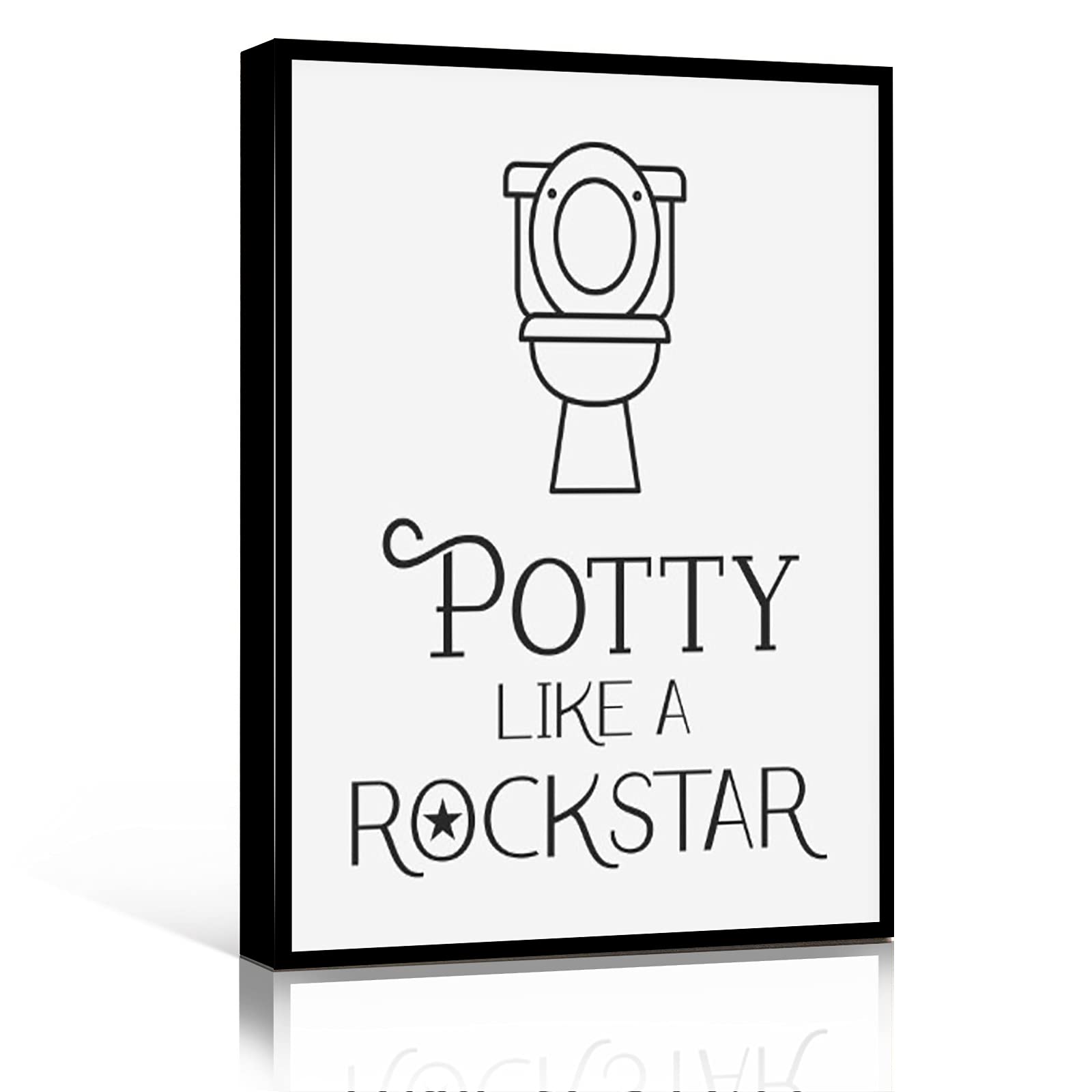 Funny Bathroom Wall Art - 'Potty Like A Rockstar' Farmhouse Style Framed Canvas Print (16x24 Inch) - Perfect for Kids' Bathroom Decor & Humorous Washroom Designs | Great Gift for Housewarming or Bathroom Makeover