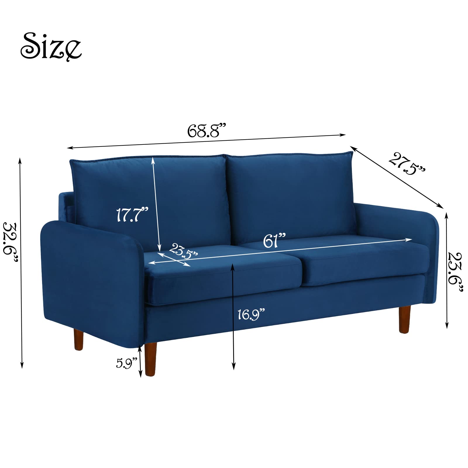 Modern Velvet Loveseat Sofa 68.8