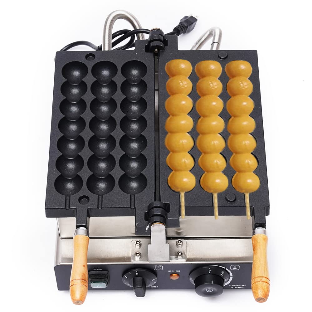 Commercial Electric Stainless Steel Waffle Ball Maker Machine - 3PCS Nonstick Waffle Iron for Candied Haws, Paninis, Hash Browns - 1600W 110V Household Appliance - Perfect for Breakfast, Desserts, and Party Snacks