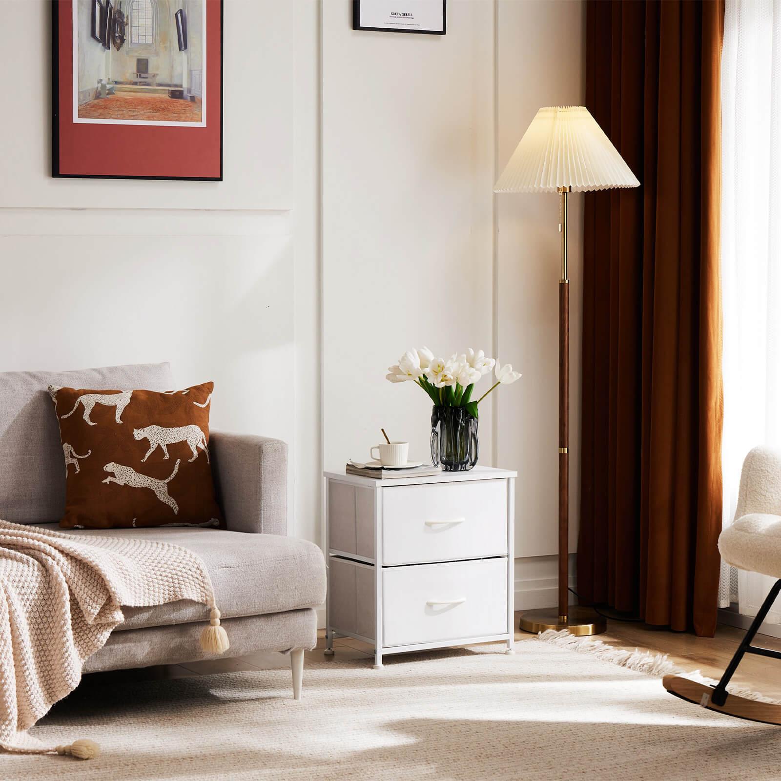 Modern White Dresser with Metal Frame & Wood Top - 2 Drawer Chest for Bedroom, Living Room, or Office Storage | Space-Saving Organizer for Clothes, Linens & Home Essentials