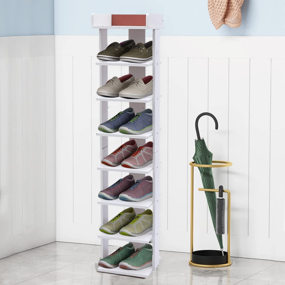 7-Tier Stackable Shoe Rack - Narrow Vertical Shoe Organizer for Bedroom, Entryway & Small Spaces - Space-Saving Shoe Storage Solution for Closet, Apartment & Dorm Room