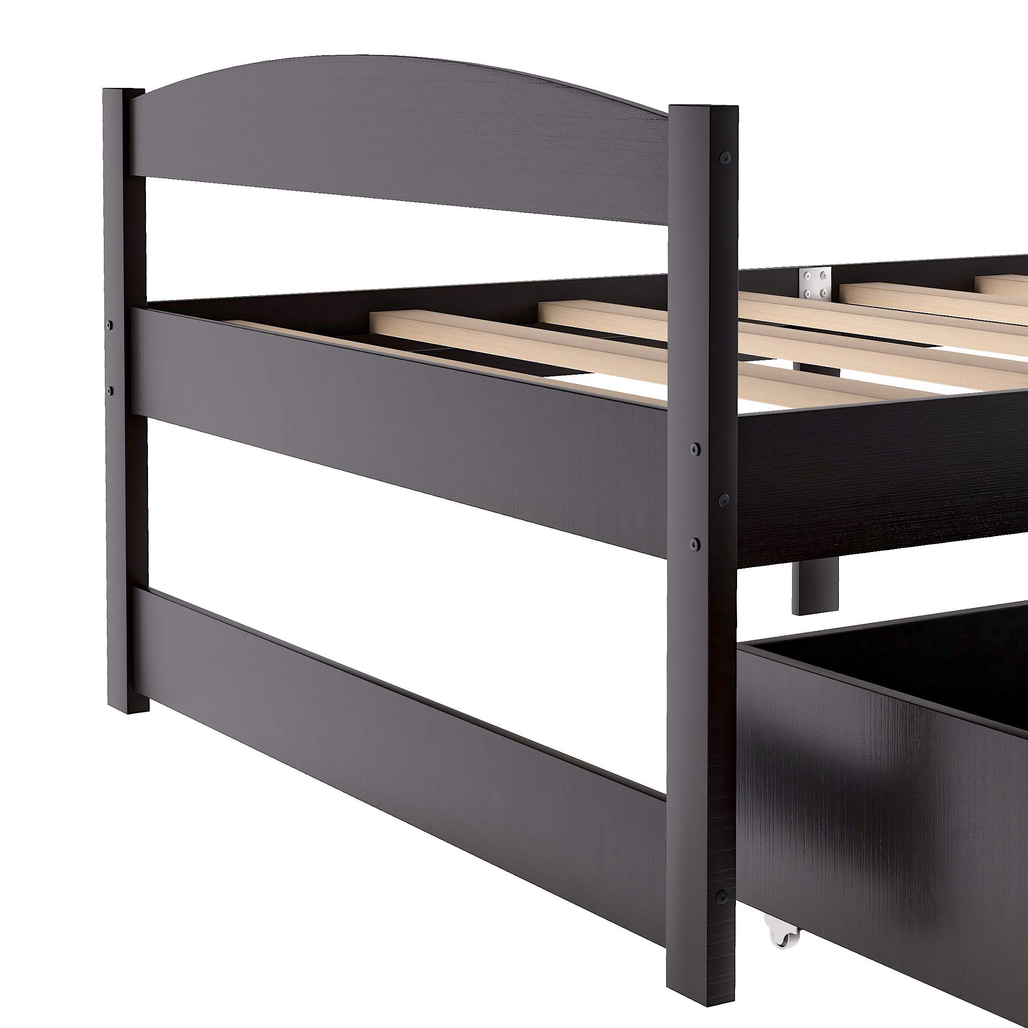 Merax Twin Size Wooden Platform Bed Frame with 2 Drawers - No Box Spring Needed, Espresso Finish Storage Daybed - Perfect for Guest Rooms, Dormitories & Small Spaces