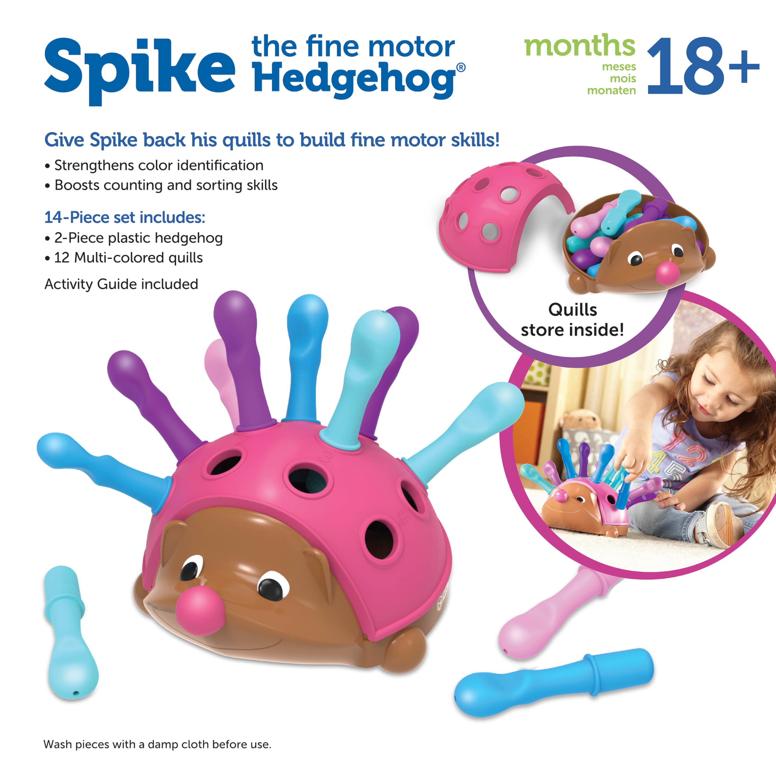 Learning Resources Spike The Fine Motor Hedgehog Pink - 14-Piece Toddler Sensory Toy for Fine Motor Skills Development, Montessori & Educational Toys for Kids Ages 18+ Months - Perfect for Preschool Learning & Playtime Activities