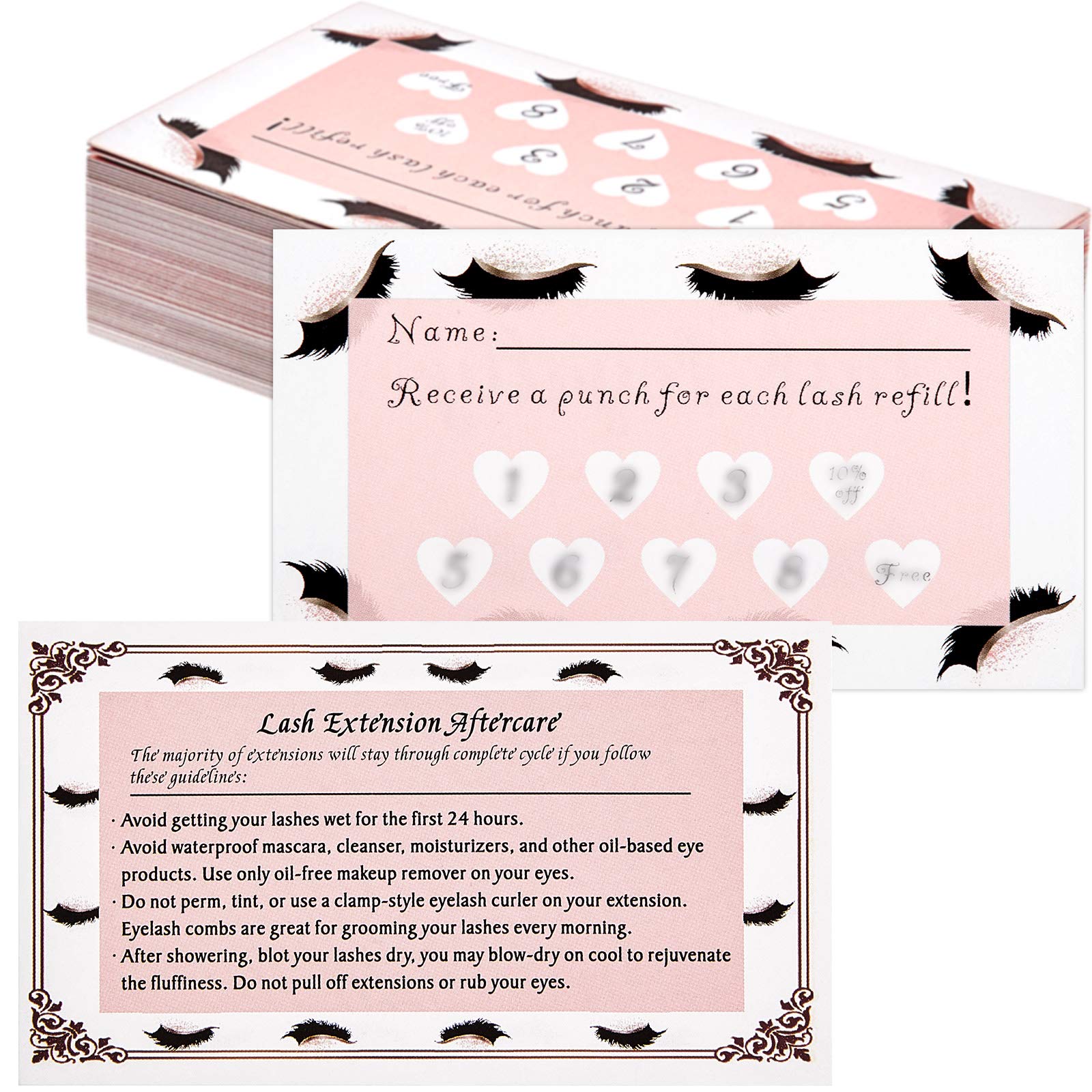 Eyelash Extension Aftercare Cards - 250 Pack for Lash Care, Loyalty Punch Cards & Business Cards - Perfect for Hair, Beauty, Nail Salons & Spas - Great for Client Retention & Lash Extension Maintenance