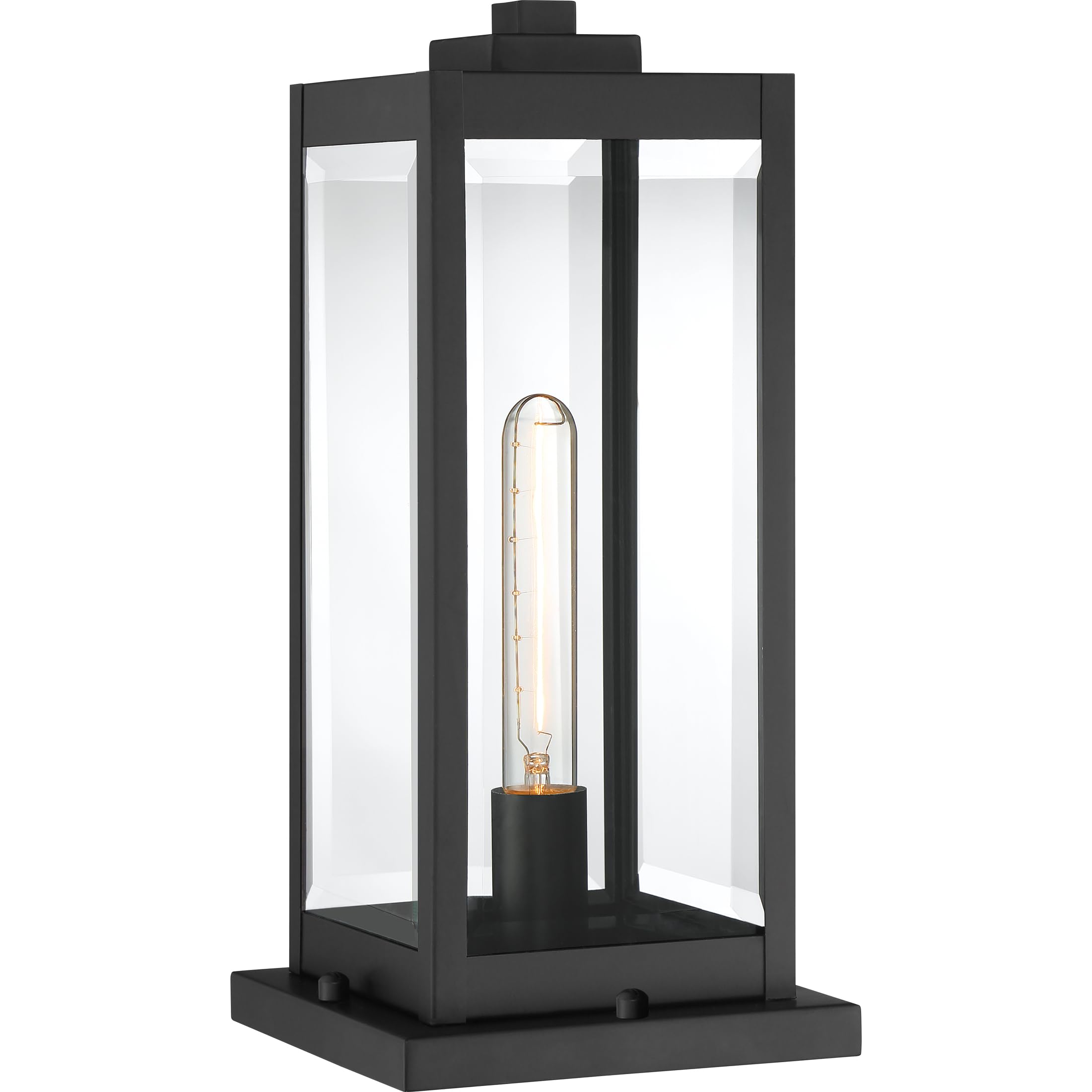 Quoizel Westover 16-Inch Outdoor Post Lantern - Modern 1-Light Black Pole Light with Clear Beveled Glass for Patio, Porch, Garden, Pool & Driveway | Weather-Resistant Exterior Lighting for Enhanced Curb Appeal & Nighttime Safety
