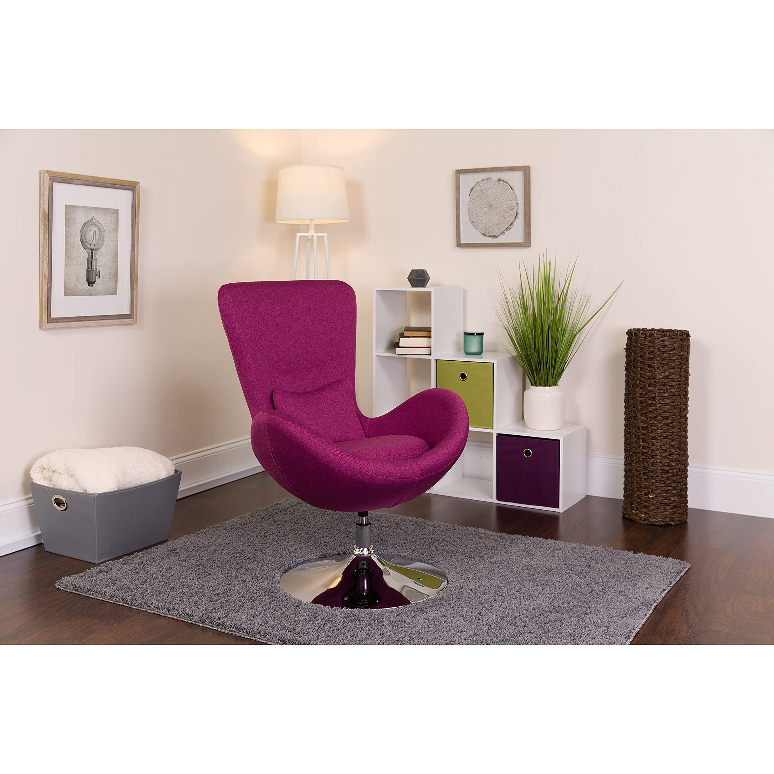 EMMA & OLIVER Magenta Fabric Side Reception Chair with Bowed Seat - Elegant Event Seating for Weddings, Banquets & Office Waiting Areas