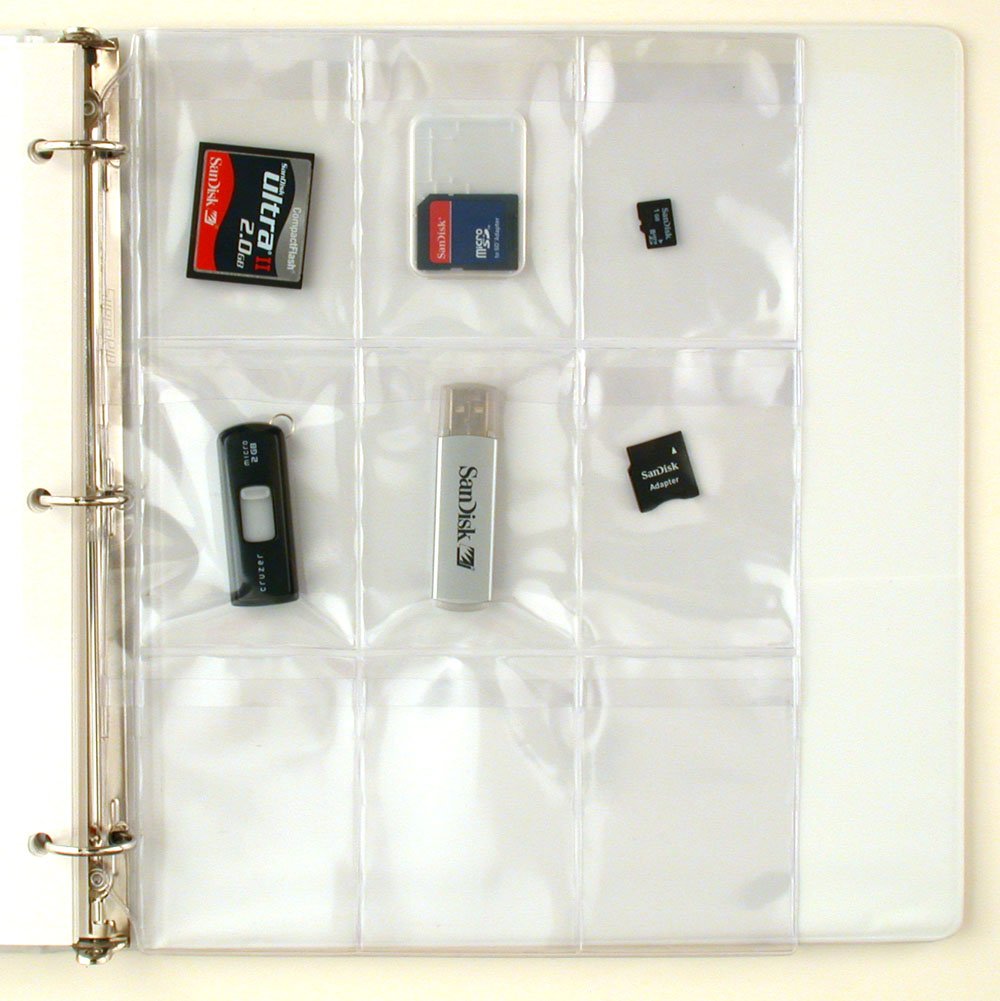 StoreSMART® Top-Loading Plastic Pages for Memory Cards & Flash Drives - 50-Pack with Flaps - Fits 3-Ring Binders - Organize SD Cards & USB Drives for Office, School & Photo Storage