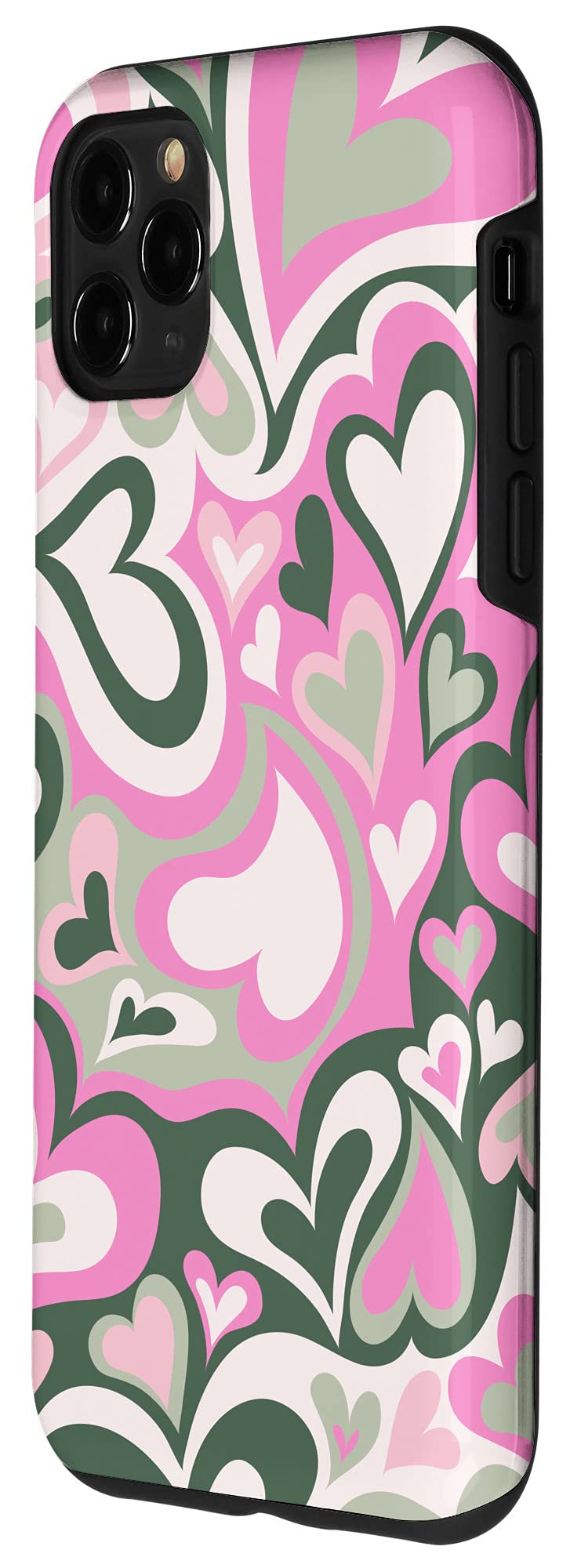 iPhone 11 Pro Max Sage Green Phone Case with Heart Coffee Love Design, Groovy Swirls & Pink Accents - Perfect for Everyday Use & Stylish Protection
