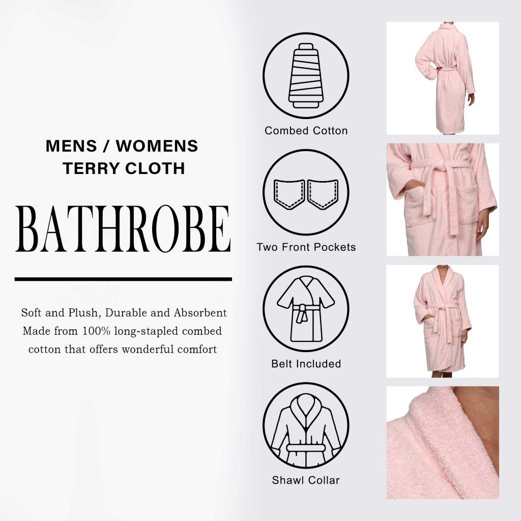 Premium Cotton Ultra Soft Terry Adult Unisex Lightweight Luxury Bathrobe - Spa, Hotel & Home Relaxation Wear for Men and Women