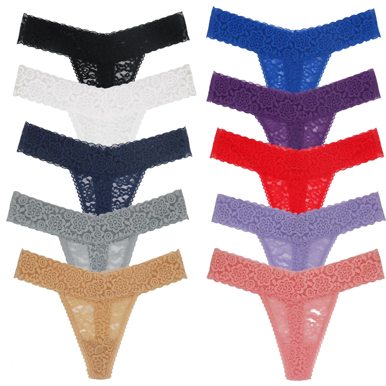 Plus Size Lace Thongs for Women - Sexy T-Back Stretch Underwear 5/6/10 Pack - Comfortable Everyday Wear & Special Occasions