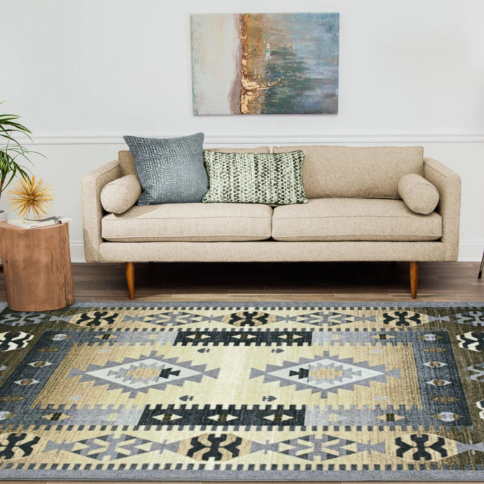 Motega Tribal Southwestern Traditional Geometric Ikat Area Rug - Handwoven Bohemian Style Floor Carpet for Living Room, Bedroom & Boho Decor