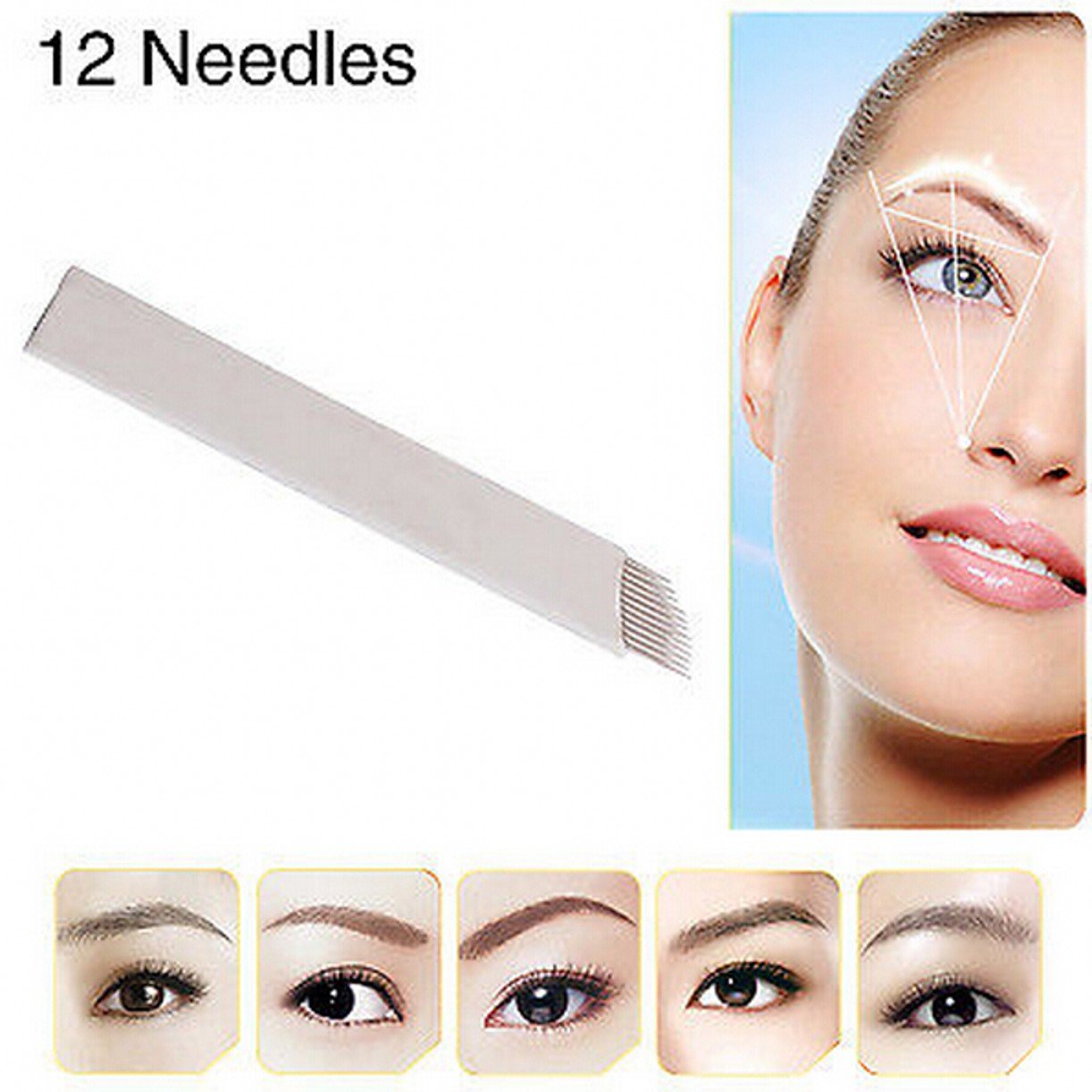 50 Pack Permanent Makeup Needles - Professional Manual Eyebrow Tattoo & Microblading Tools with 12 Sloped Needles for Salon, Spa & Home Use